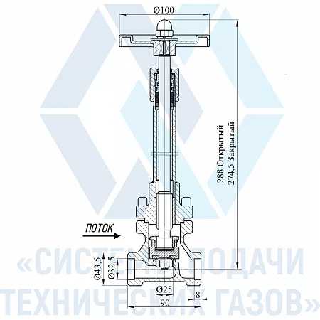 Вентиль криогенный DJ-25 | СИСТЕМА ПОДАЧИ ТЕХНИЧЕСКИХ ГАЗОВ